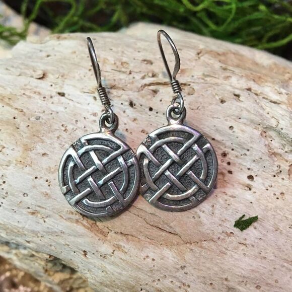 Celtic Sterling Silver Disc Earrings - Picture 1 of 5